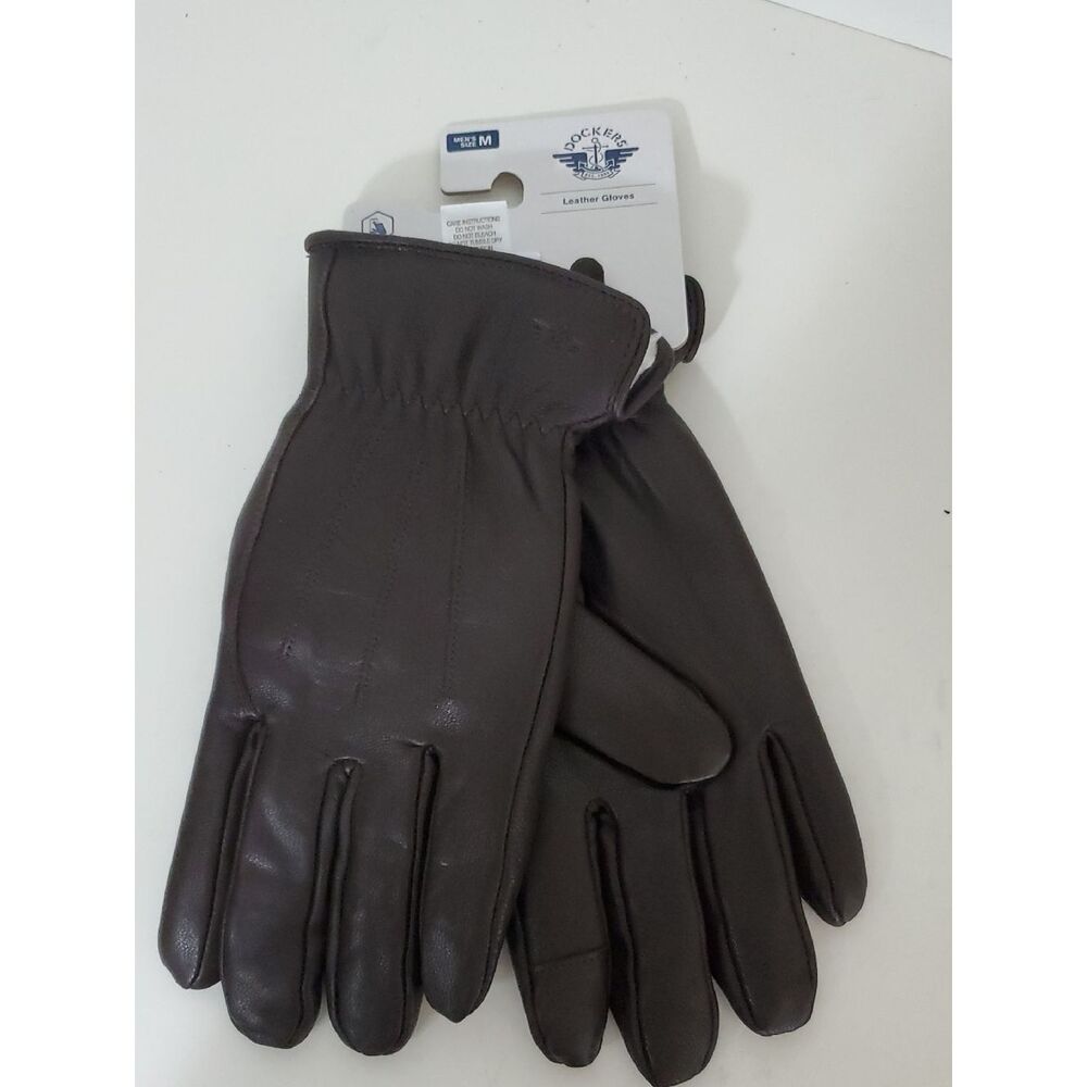 Dockers Men’s Dark Brown Leather Gloves Easy Texting Lined Medium NWT